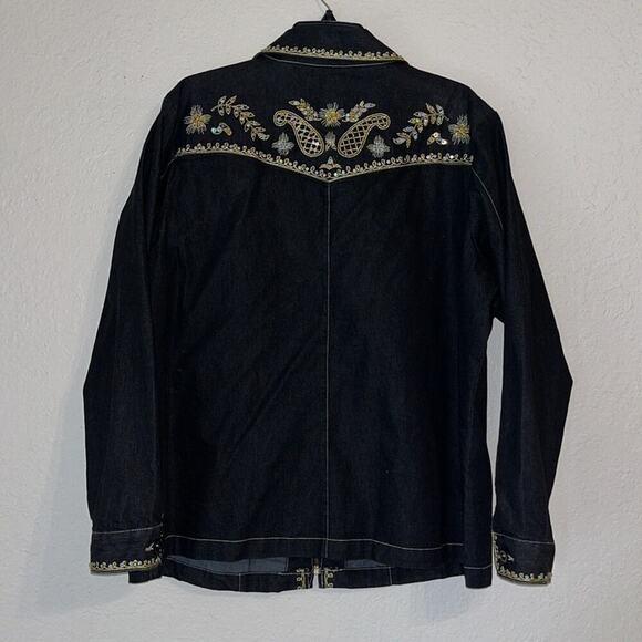 Vintage Victor Costa denim jacket embellished gold thread shiny sequins beads - Picture 5 of 10